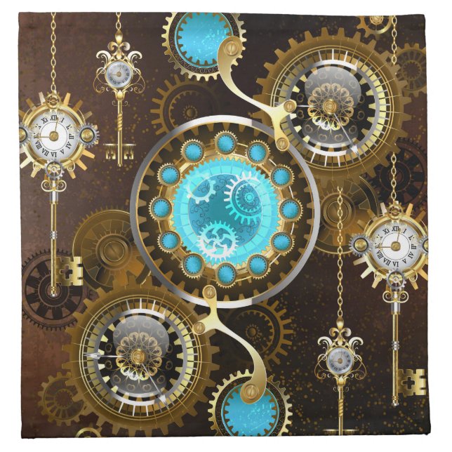 Steampunk Rusty Background with Turquoise Lenses Cloth Napkin (Front)