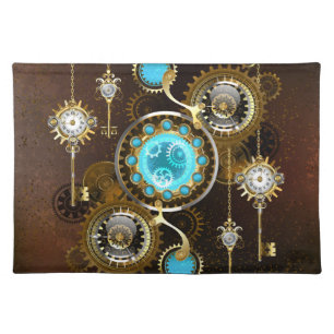 Steampunk Rusty Background with Turquoise Lenses Cloth Placemat