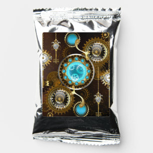 Steampunk Rusty Background with Turquoise Lenses Coffee Drink Mix