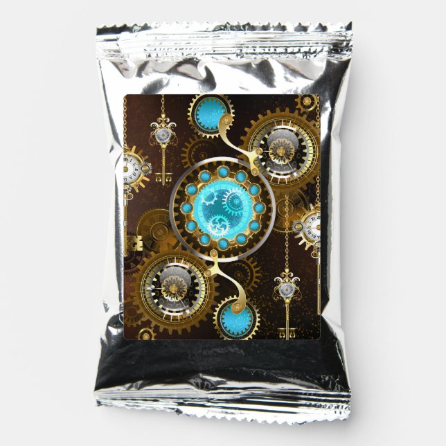 Steampunk Rusty Background with Turquoise Lenses Coffee Drink Mix (Front)