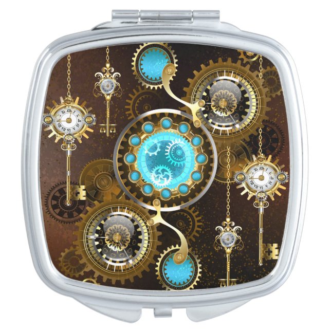 Steampunk Rusty Background with Turquoise Lenses Compact Mirror (Front)