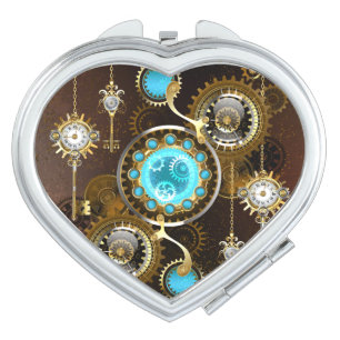Steampunk Rusty Background with Turquoise Lenses Compact Mirror