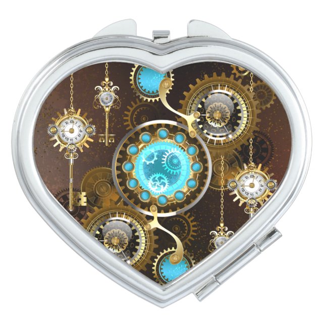 Steampunk Rusty Background with Turquoise Lenses Compact Mirror (Front)