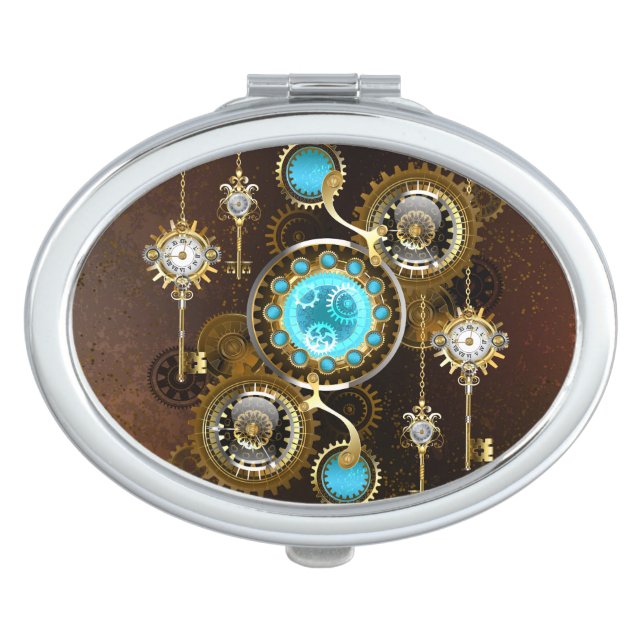 Steampunk Rusty Background with Turquoise Lenses Compact Mirror (Front)