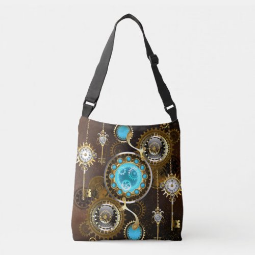 Steampunk Rusty Background with Turquoise Lenses Crossbody Bag