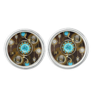Steampunk Rusty Background with Turquoise Lenses Cufflinks