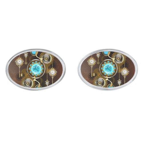 Steampunk Rusty Background with Turquoise Lenses Cufflinks