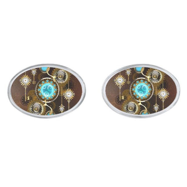 Steampunk Rusty Background with Turquoise Lenses Cufflinks (Front)