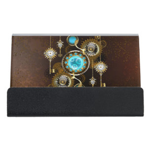 Steampunk Rusty Background with Turquoise Lenses Desk Business Card Holder