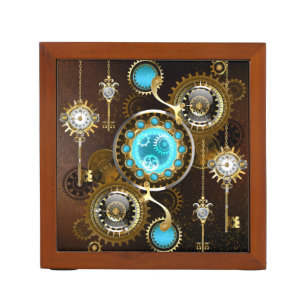 Steampunk Rusty Background with Turquoise Lenses Desk Organizer