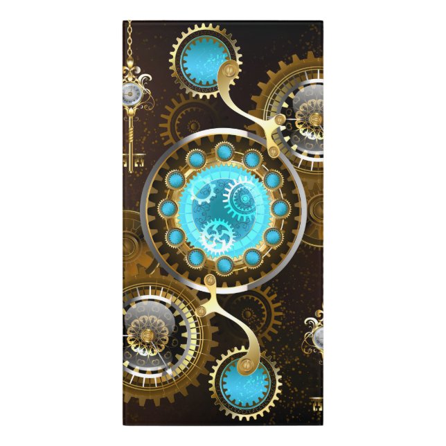 Steampunk Rusty Background with Turquoise Lenses Door Sign (Classic Front Vert)