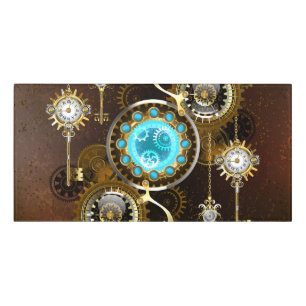 Steampunk Rusty Background with Turquoise Lenses Door Sign