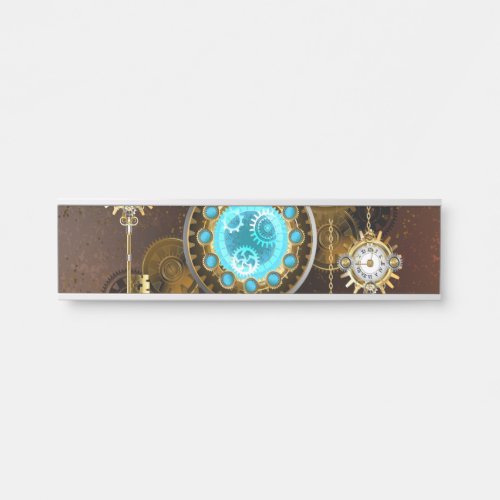Steampunk Rusty Background with Turquoise Lenses Door Sign