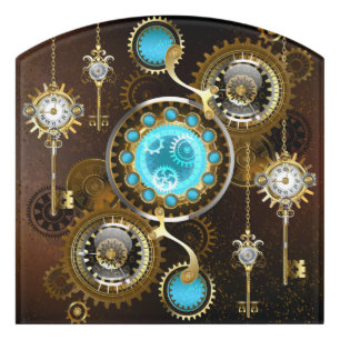 Steampunk Rusty Background with Turquoise Lenses Door Sign