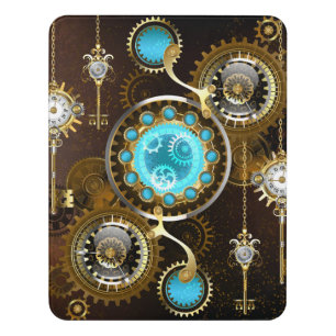 Steampunk Rusty Background with Turquoise Lenses Door Sign
