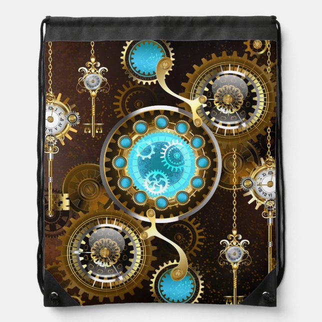 Steampunk Rusty Background with Turquoise Lenses Drawstring Bag (Front)