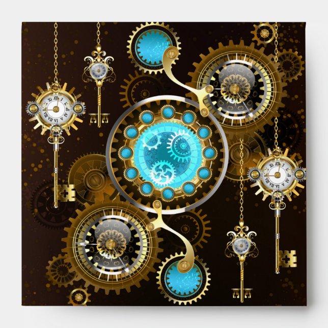 Steampunk Rusty Background with Turquoise Lenses Envelope (Front)