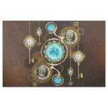 Steampunk Rusty Background with Turquoise Lenses Fabric