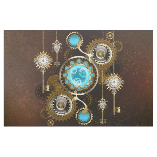 Steampunk Rusty Background with Turquoise Lenses Fabric