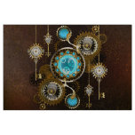 Steampunk Rusty Background with Turquoise Lenses Fabric