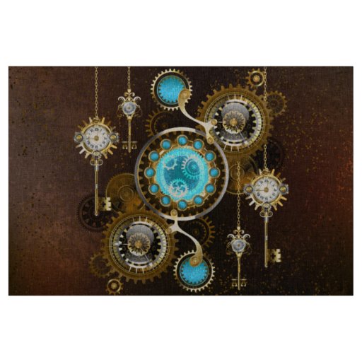 Steampunk Rusty Background with Turquoise Lenses Fabric