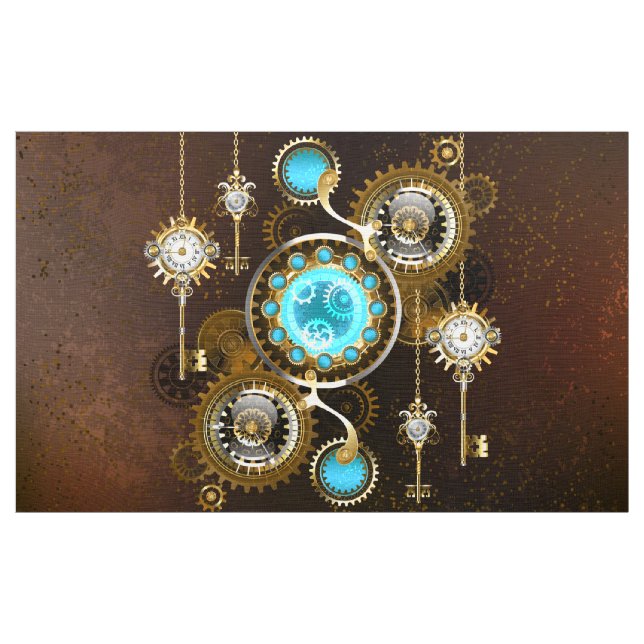 Steampunk Rusty Background with Turquoise Lenses Fabric (Yard)