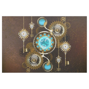 Steampunk Rusty Background with Turquoise Lenses Fabric