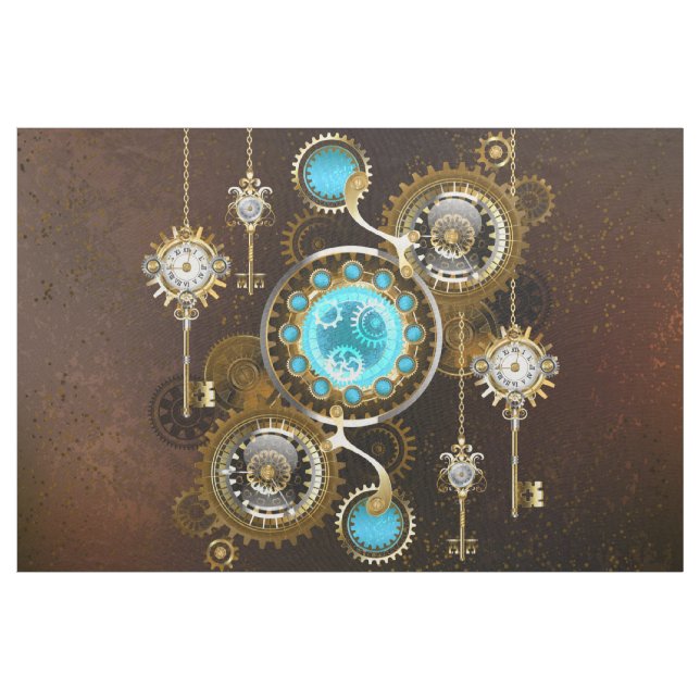 Steampunk Rusty Background with Turquoise Lenses Fabric (Yard)