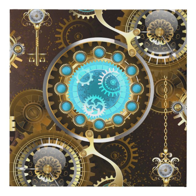 Steampunk Rusty Background with Turquoise Lenses Faux Canvas Print (Front)
