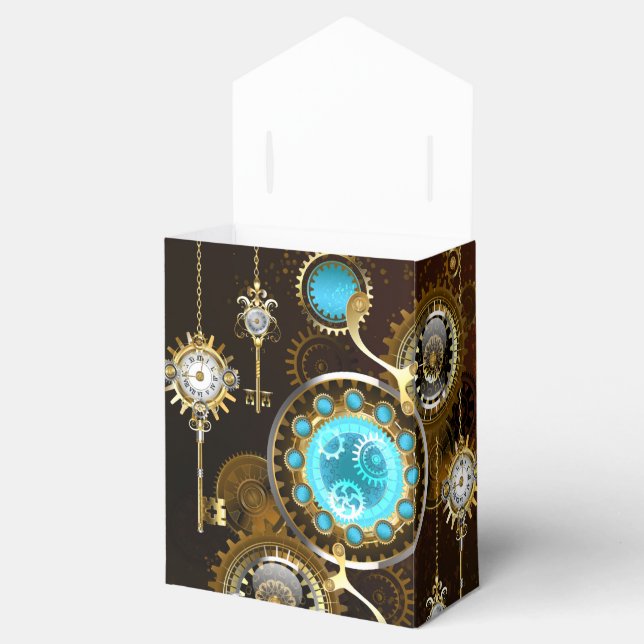 Steampunk Rusty Background with Turquoise Lenses Favor Boxes (Opened)