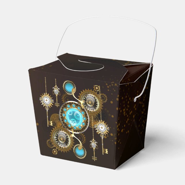 Steampunk Rusty Background with Turquoise Lenses Favor Boxes (Front Side)