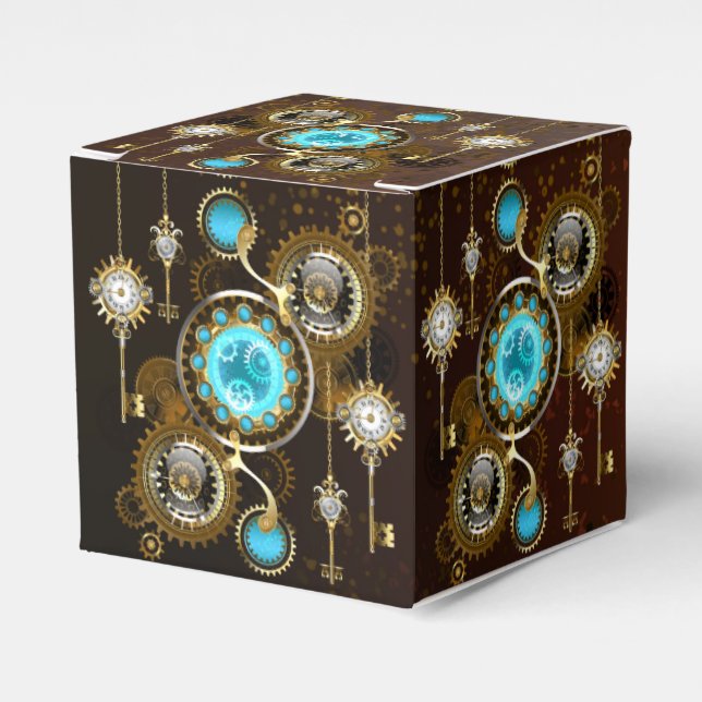 Steampunk Rusty Background with Turquoise Lenses Favor Boxes (Front Side)