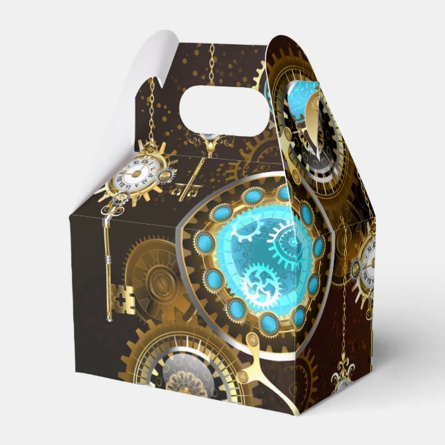Steampunk Rusty Background with Turquoise Lenses Favor Boxes (Front Side)
