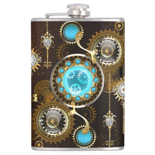 Steampunk Rusty Background with Turquoise Lenses Flask