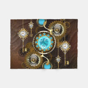 Steampunk Rusty Background with Turquoise Lenses Fleece Blanket