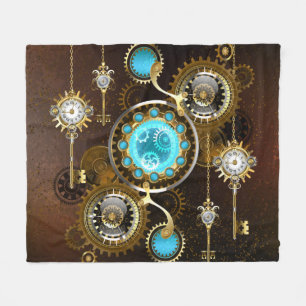 Steampunk Rusty Background with Turquoise Lenses Fleece Blanket