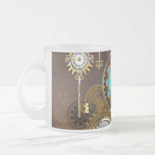 Steampunk Rusty Background with Turquoise Lenses Frosted Glass Coffee Mug