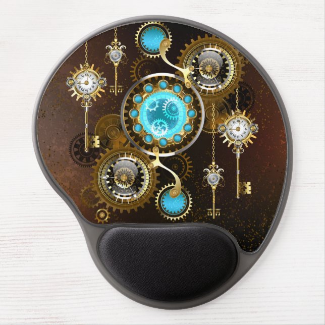 Steampunk Rusty Background with Turquoise Lenses Gel Mouse Pad (Front)