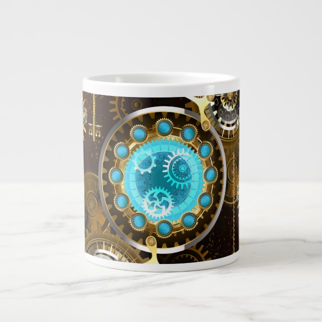 Steampunk Rusty Background with Turquoise Lenses Giant Coffee Mug (Front)