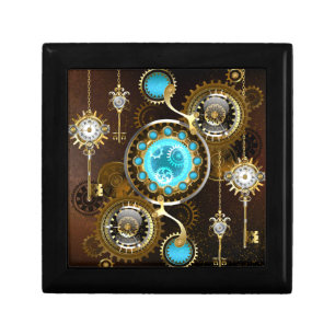 Steampunk Rusty Background with Turquoise Lenses Gift Box