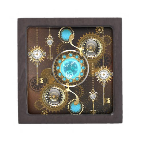 Steampunk Rusty Background with Turquoise Lenses Gift Box