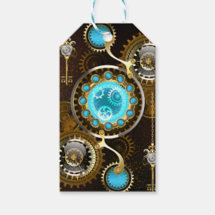 Steampunk Rusty Background with Turquoise Lenses Gift Tags