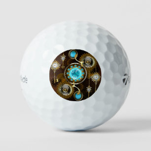 Steampunk Rusty Background with Turquoise Lenses Golf Balls