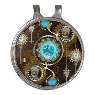 Steampunk Rusty Background with Turquoise Lenses Golf Hat Clip