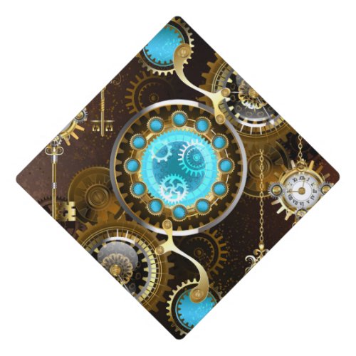 Steampunk Rusty Background with Turquoise Lenses Graduation Cap Topper