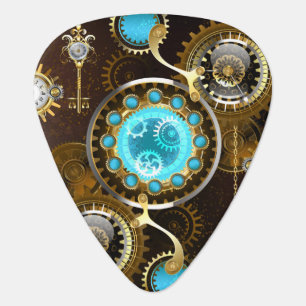 Steampunk Rusty Background with Turquoise Lenses Guitar Pick