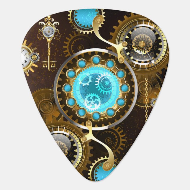 Steampunk Rusty Background with Turquoise Lenses Guitar Pick (Front)