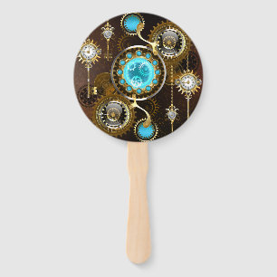 Steampunk Rusty Background with Turquoise Lenses Hand Fan