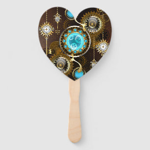 Steampunk Rusty Background with Turquoise Lenses Hand Fan