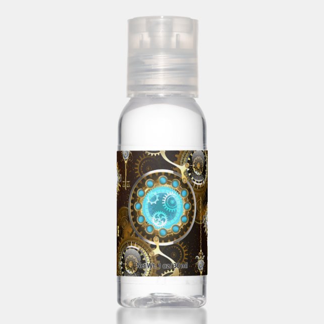 Steampunk Rusty Background with Turquoise Lenses Hand Sanitizer (Front)